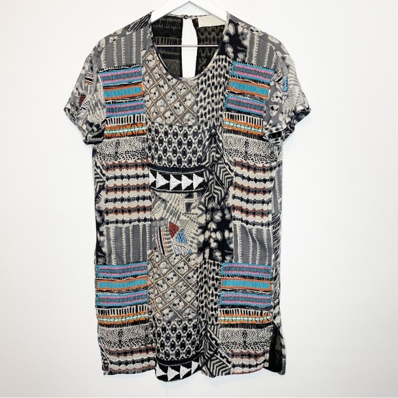 Love Sam Beaded Dress Kiera Boho Embellished Mini Tee Shirt Shift Dress Small - Picture 2 of 11